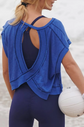 Cutout Back Short Sleeve Workout Top - Pink image 3
