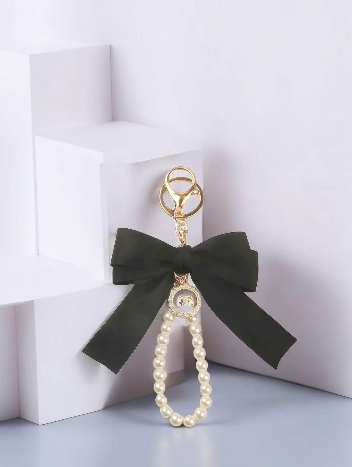 Handmade Bow Keychain with Pearl Wristlet & Pearl Bow Charm image 2