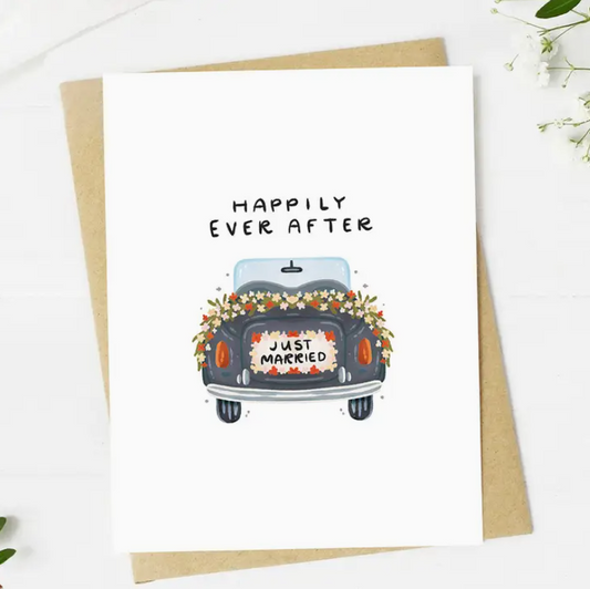 💍 “Happily Ever After” Wedding Card – Just Married Car Edition 🚗🌸 image 0