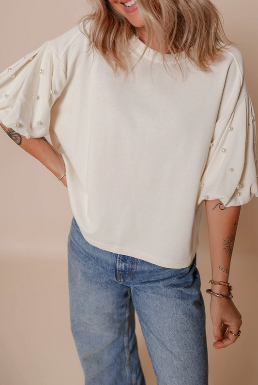Pearl Puff Sleeve Top – Ivory image 0