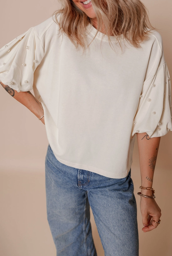 Pearl Puff Sleeve Top – Ivory image 0