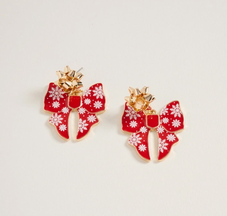“Snowflake & Sparkle” Holiday Bow Earrings image 0