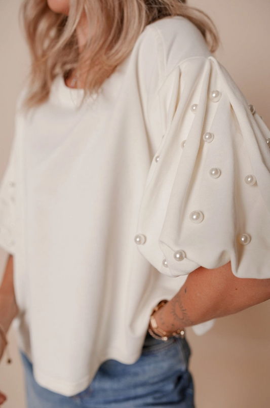 Pearl Puff Sleeve Top – Ivory image 1