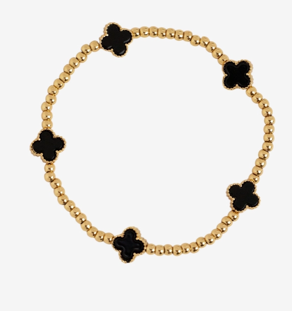 Black Clover Gold Bead Bracelet Stack image 1