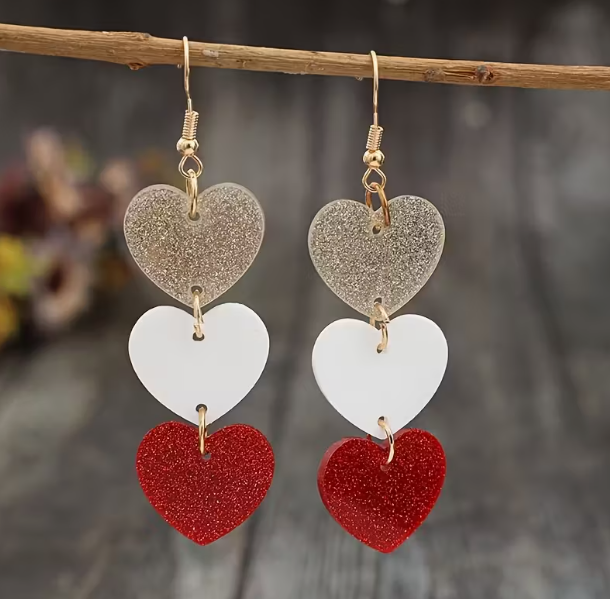 Triple Layered Acrylic Heart Earrings image 0
