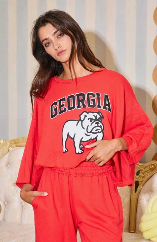 🐾 Georgia Bulldogs Oversized Cropped Top – Red image 0