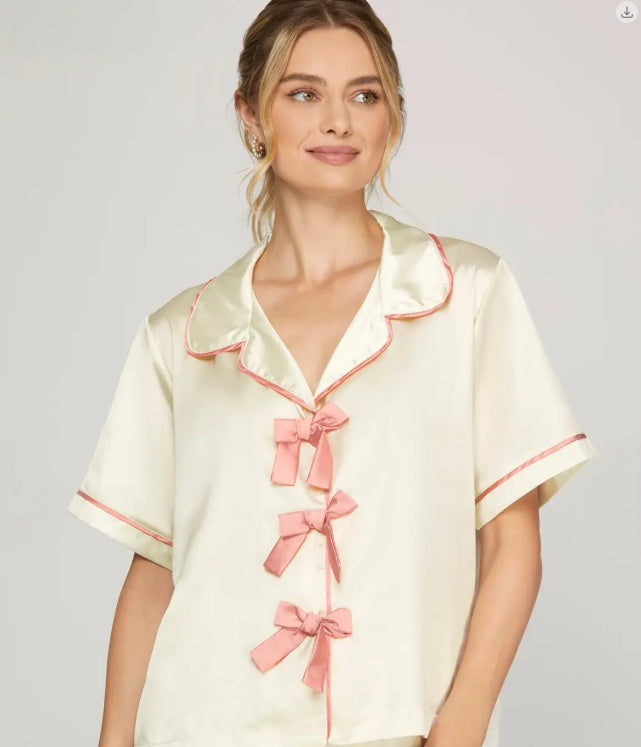 “Pretty in Pink Bows” Satin Pajama Set image 0