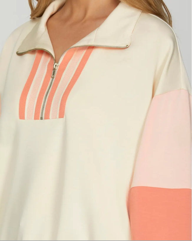 “Peachy Glow” Colorblock Half-Zip Pullover image 4