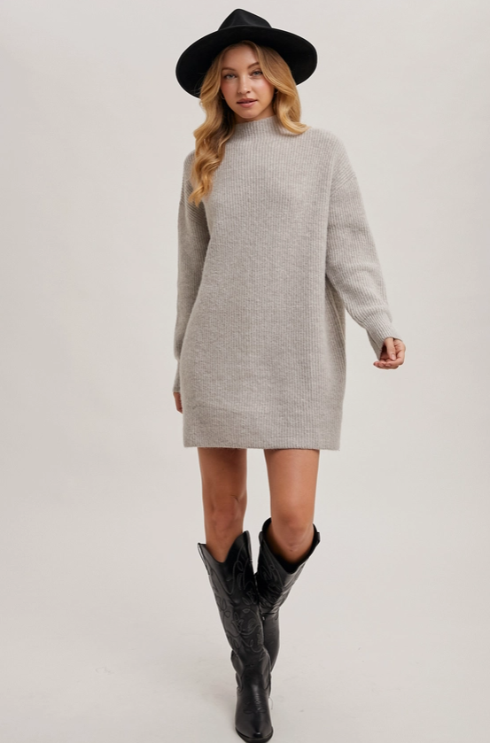 Grey Ribbed Sweater Dress image 4
