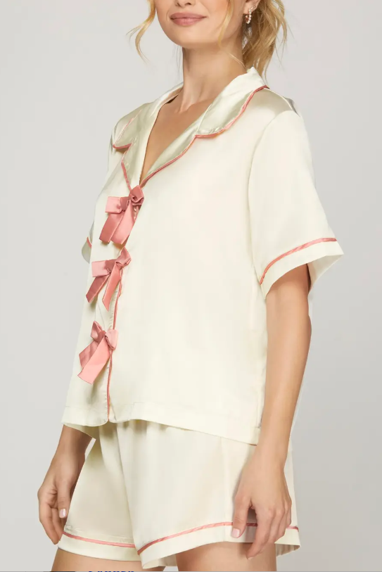 “Pretty in Pink Bows” Satin Pajama Set image 4