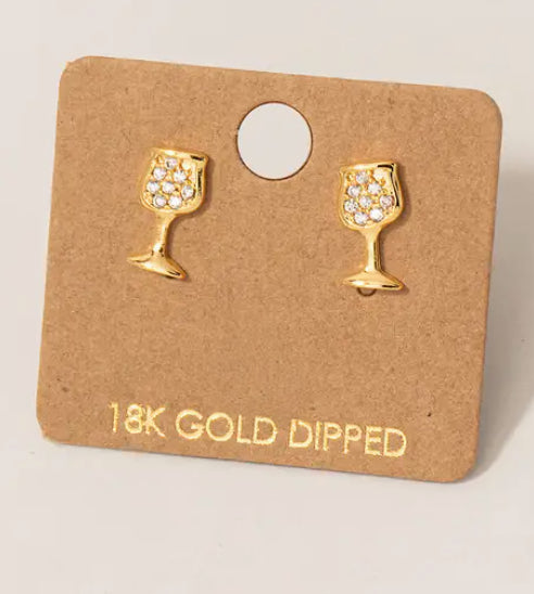 Sparkling Wine Glass Stud Earrings – 18K Gold Dipped image 0
