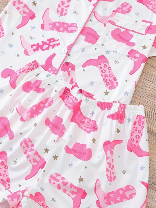 💖 Howdy, Dreamer! White & Pink Cowgirl Boot Pajama Set image 5