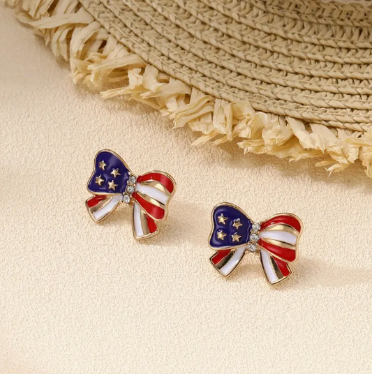 Patriotic Bow Stud Earrings image 0