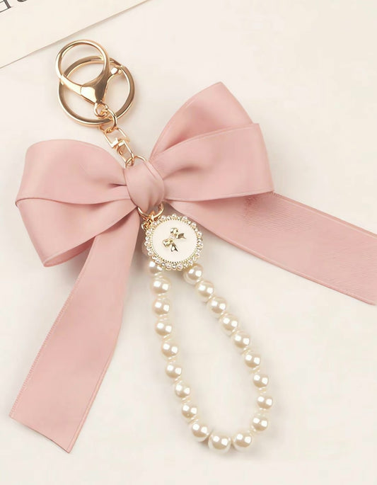 Handmade Bow Keychain with Pearl Wristlet & Pearl Bow Charm image 0