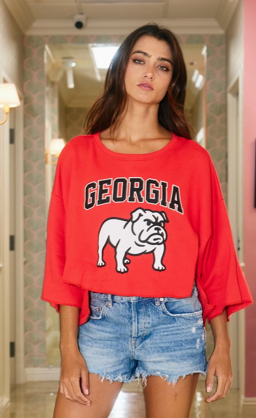 🐾 Georgia Bulldogs Oversized Cropped Top – Red image 3