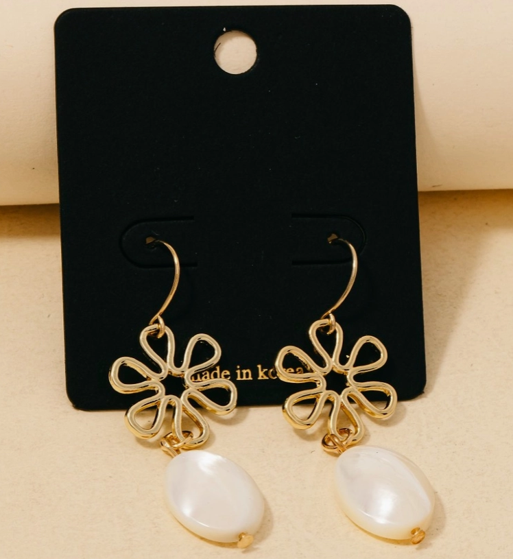 Golden Bloom & Pearl Drop Earrings image 1