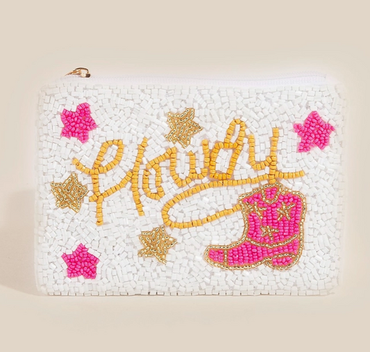 Beaded “Howdy” Coin Purse – Western Boot & Stars Design image 0