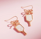 🎀 Pickleball Paddle Drop Earrings – Pearl & Gold Bow Edition image 0