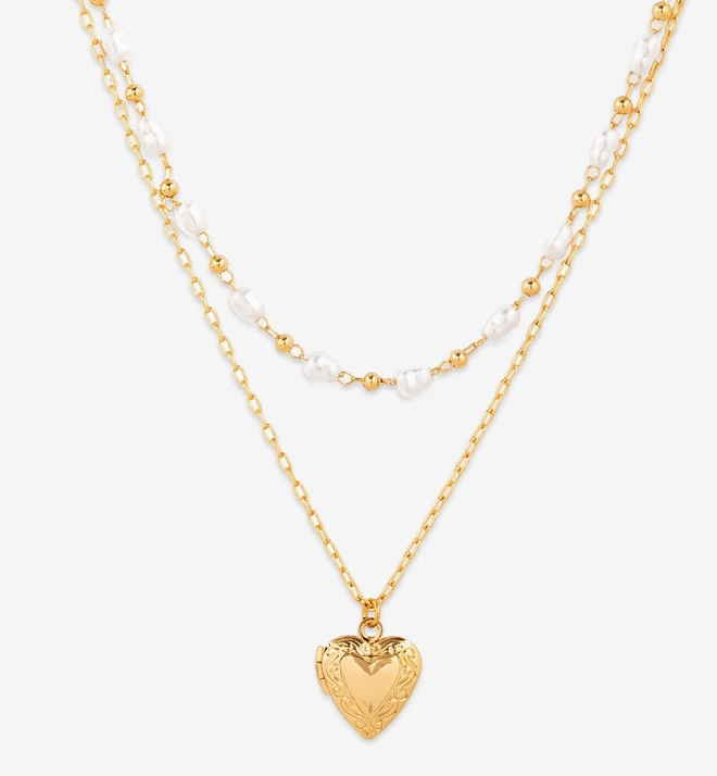 Golden Heart Locket Layered Necklace image 0