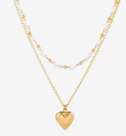 Golden Heart Locket Layered Necklace image 0