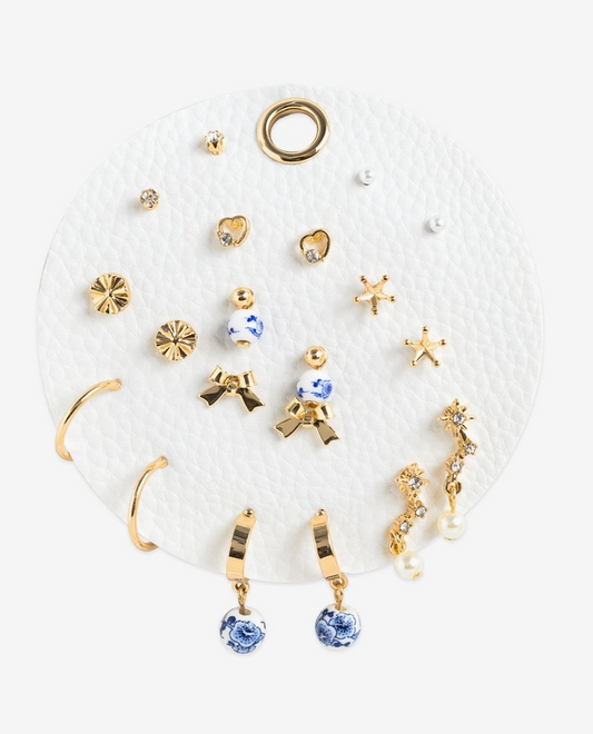 12-Piece Gold & Porcelain Earring Set image 0
