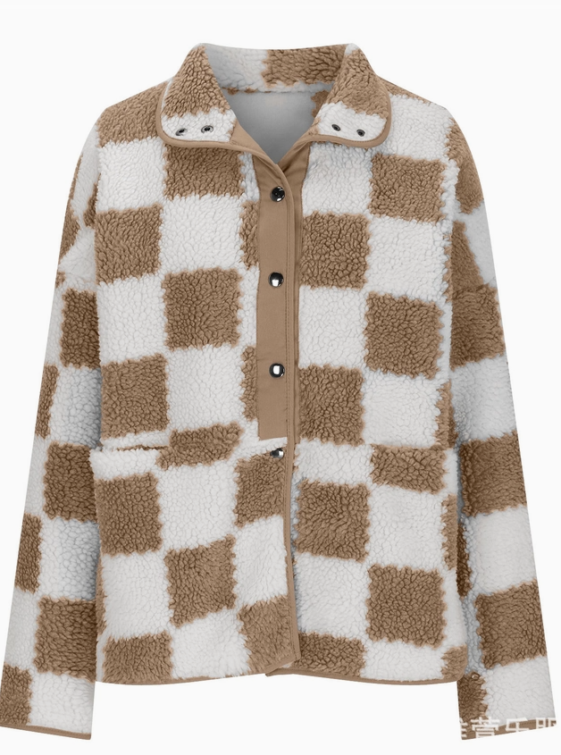 Brown Checkered Sherpa Jacket image 1