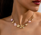 Golden Charm & Blush Bead Necklace image 0