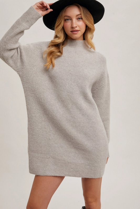 Grey Ribbed Sweater Dress image 0