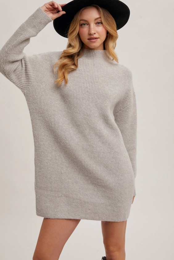 Grey Ribbed Sweater Dress image 0