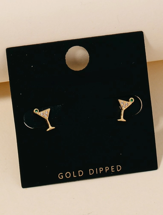 Martini Stud Earrings – Gold Dipped image 0