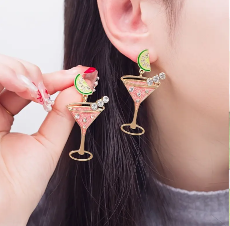 🍸 Pink Cocktail Statement Earrings image 0