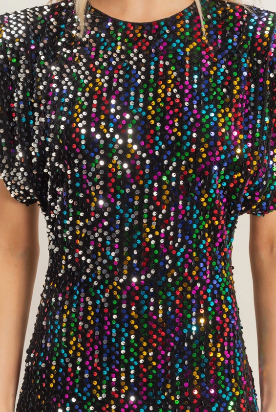 Black Sequin Velvet Mini Dress image 3