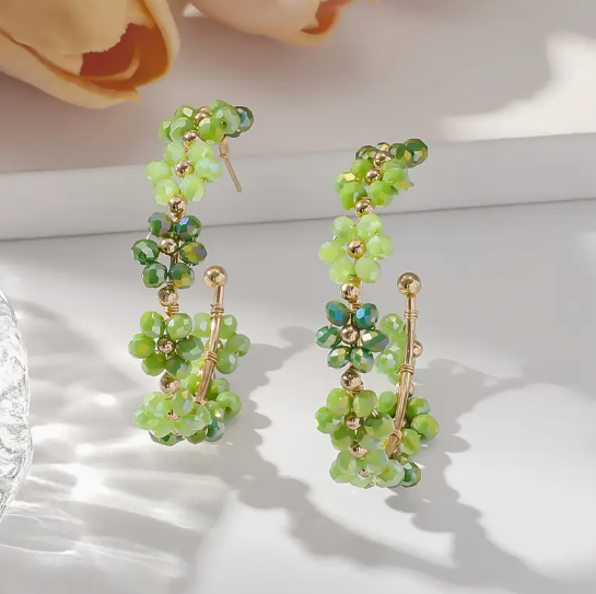 Beaded Flower Hoop Earrings image 0