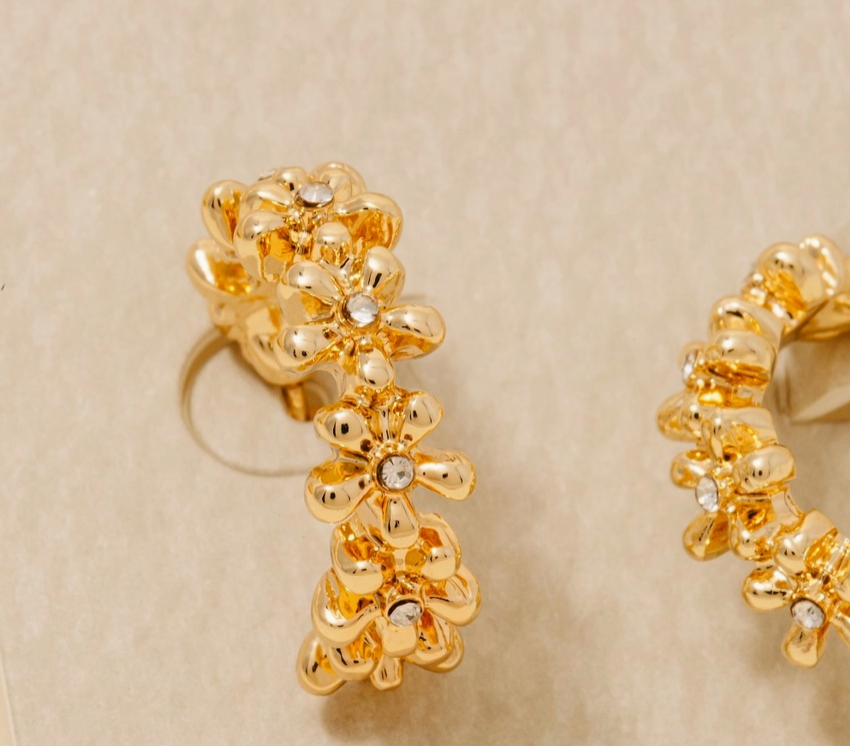 Golden Bloom Textured Hoop Earrings image 1