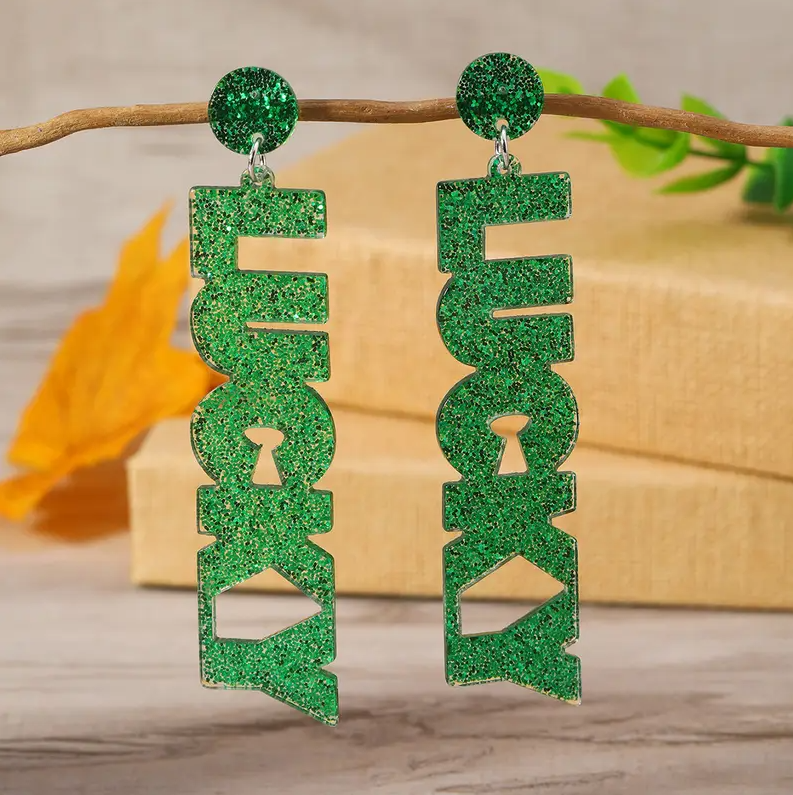 Lucky Glitter Dangle Earrings – St. Patrick’s Day Sparkle image 0
