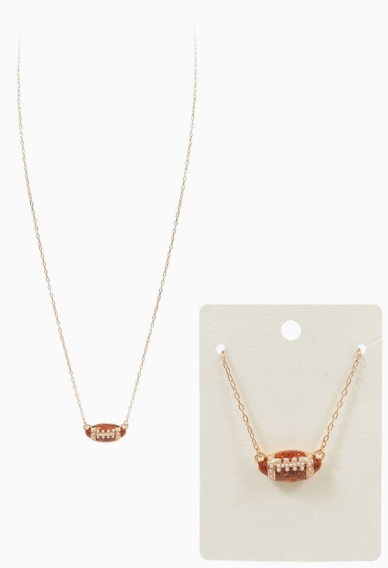 Mini Glitter Football Pendant Necklace – Gold & Red image 1