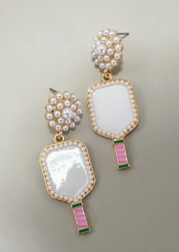 🎾 Pearl Paddle Drop Earrings – Pickleball Glam image 3