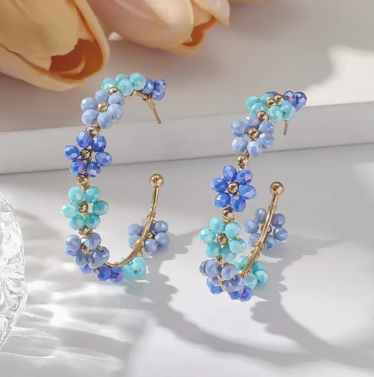 Beaded Flower Hoop Earrings image 4
