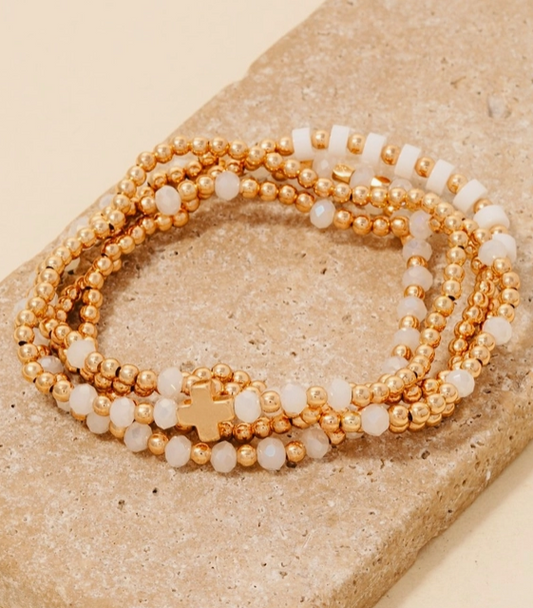 White Beaded Cross Bracelet Set ✝️✨ image 0