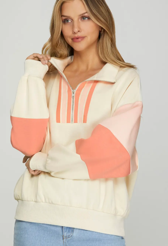 “Peachy Glow” Colorblock Half-Zip Pullover image 1