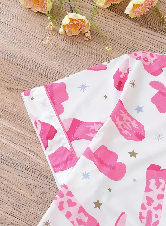 💖 Howdy, Dreamer! White & Pink Cowgirl Boot Pajama Set image 3