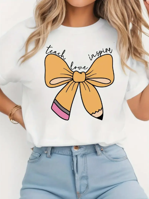 🎀 Teach. Love. Inspire. Bow Pencil Tee image 0