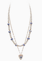 Blue Floral Porcelain & Pearl Layered Necklace – Gold image 1