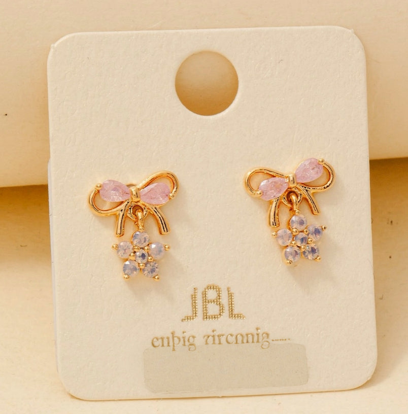 Pink Bow & Blossom Stud Earrings image 1
