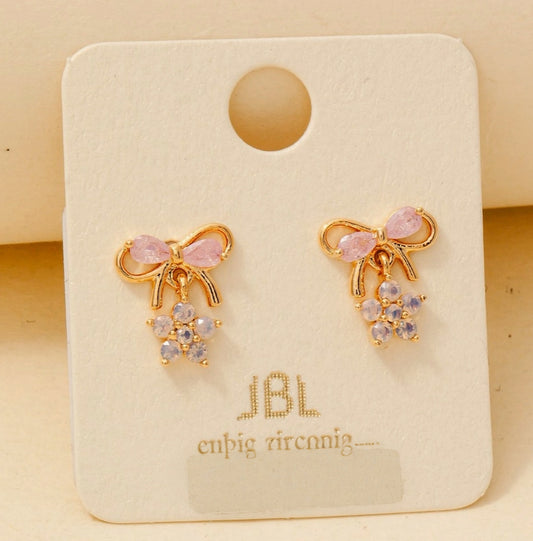 Pink Bow & Blossom Stud Earrings image 1