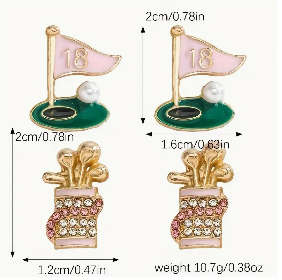 Pink Golf Stud Earring Set image 3