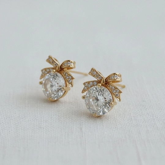 Cubic Zirconia Bow Stud Earrings image 1