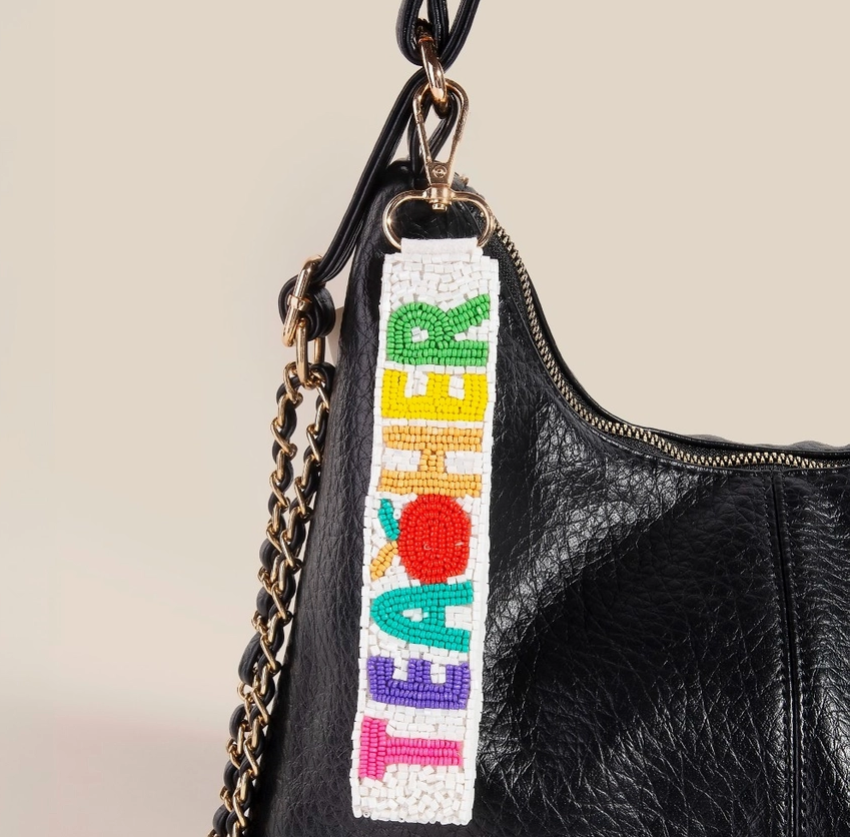 🍎 Beaded “TEACHER” Keychain – Rainbow Apple Edition ✏️ image 0