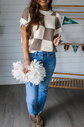 Brown Checkerboard Knit Sweater Top image 1